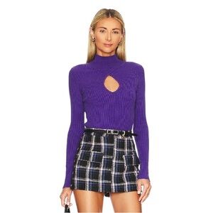 Lovers + Friends Niko Turtleneck front cut-out rib knit Top Purple Sweater Glam